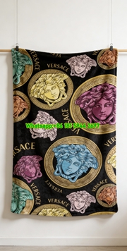 Versace Black Base Multicolor Medusa Head Allover Print Flannel Throw Blanket IMG_1472